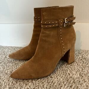 PAIGE Celia Cognac Suede Boot with Stud Detail size 7.5